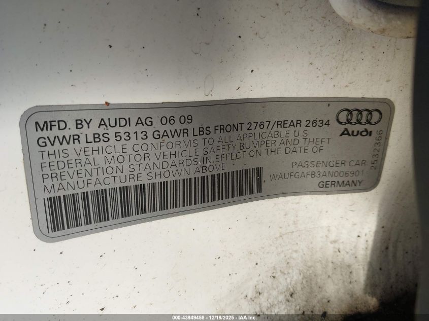 2010 Audi A6 3.0 Premium VIN: WAUFGAFB3AN006901 Lot: 43949458