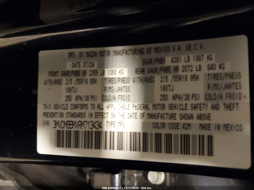 2024 Mazda Cx-30 2.5 S Select Sport VIN: 3MVDMBBMXRM713434 Lot: 43949517