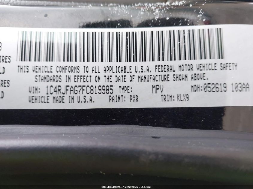 2015 Jeep Grand Cherokee Altitude VIN: 1C4RJFAG7FC819985 Lot: 43949525