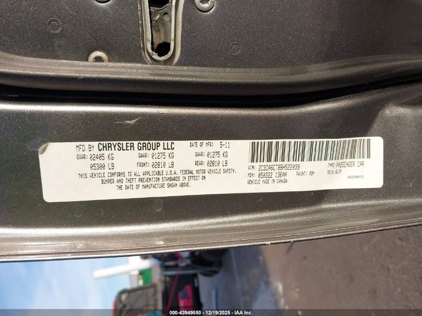 2011 Chrysler 300C VIN: 2C3CA6CT8BH522039 Lot: 43949550