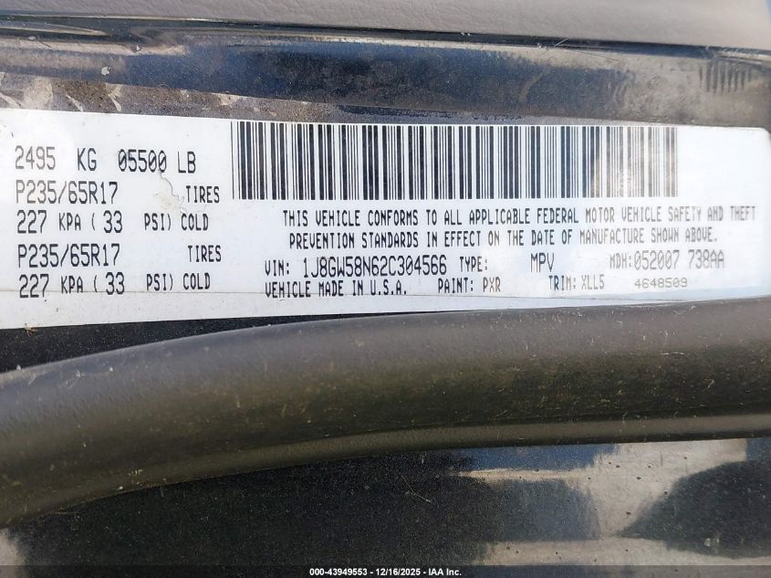 2002 Jeep Grand Cherokee Limited VIN: 1J8GW58N62C304566 Lot: 43949553