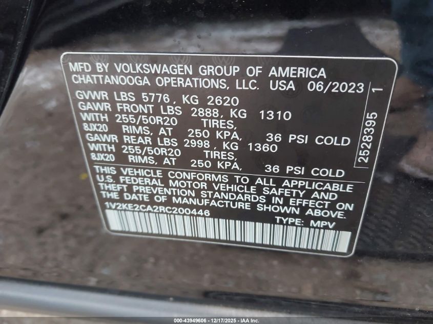 2024 Volkswagen Atlas Cross Sport 2.0T Se W/Technology VIN: 1V2KE2CA2RC200446 Lot: 43949606