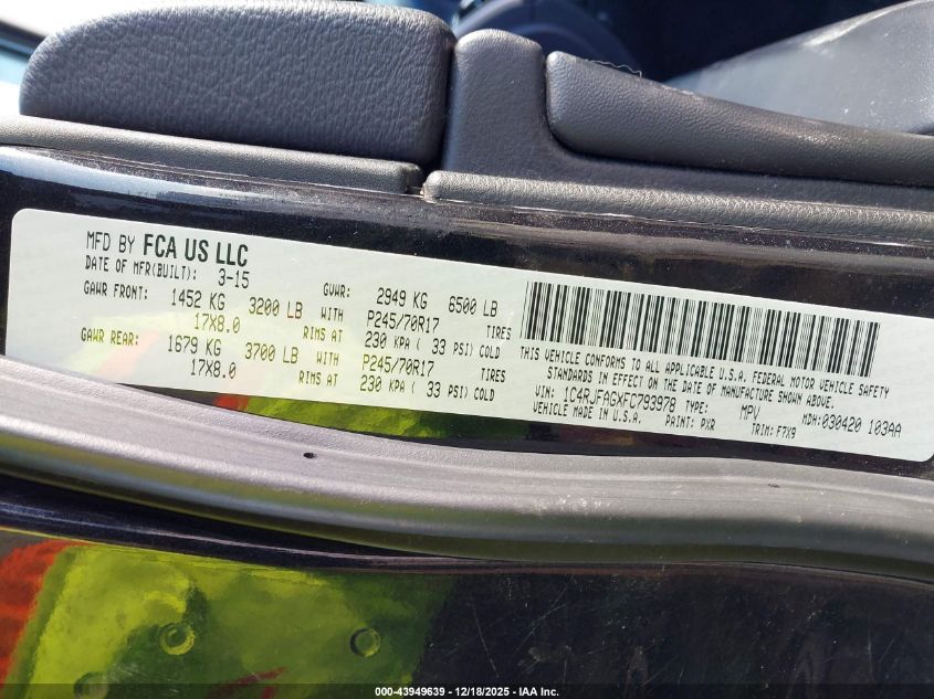 2015 Jeep Grand Cherokee Laredo VIN: 1C4RJFAGXFC793978 Lot: 43949639