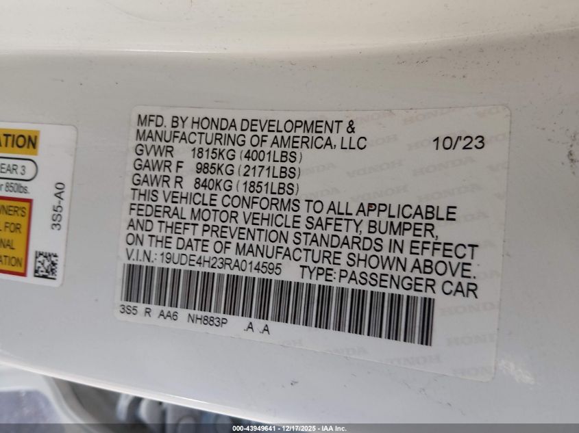 2024 Acura Integra VIN: 19UDE4H23RA014595 Lot: 43949641