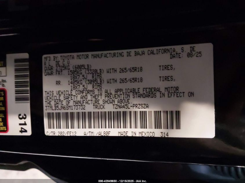 2025 Toyota Tacoma Trd Sport VIN: 3TMLB5JN6SM173732 Lot: 43949650