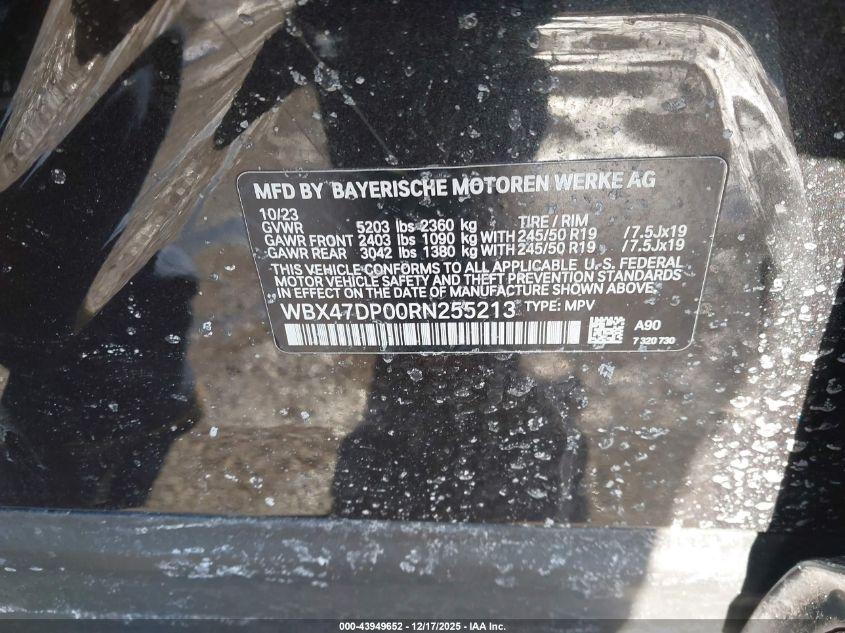 2024 BMW X3 Sdrive30I VIN: WBX47DP00RN255213 Lot: 43949652