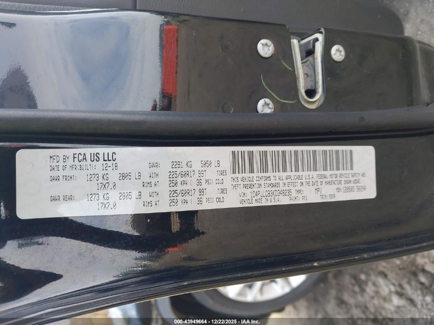 2019 Jeep Cherokee Latitude Fwd VIN: 1C4PJLCB3KD348235 Lot: 43949664