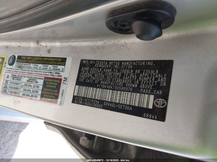 2009 Toyota Camry Se V6 VIN: 4T1BK46K79U590976 Lot: 43949672