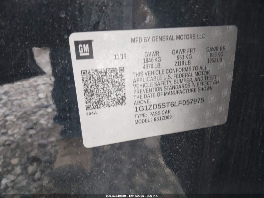 2020 Chevrolet Malibu Fwd Lt VIN: 1G1ZD5ST6LF057975 Lot: 43949689
