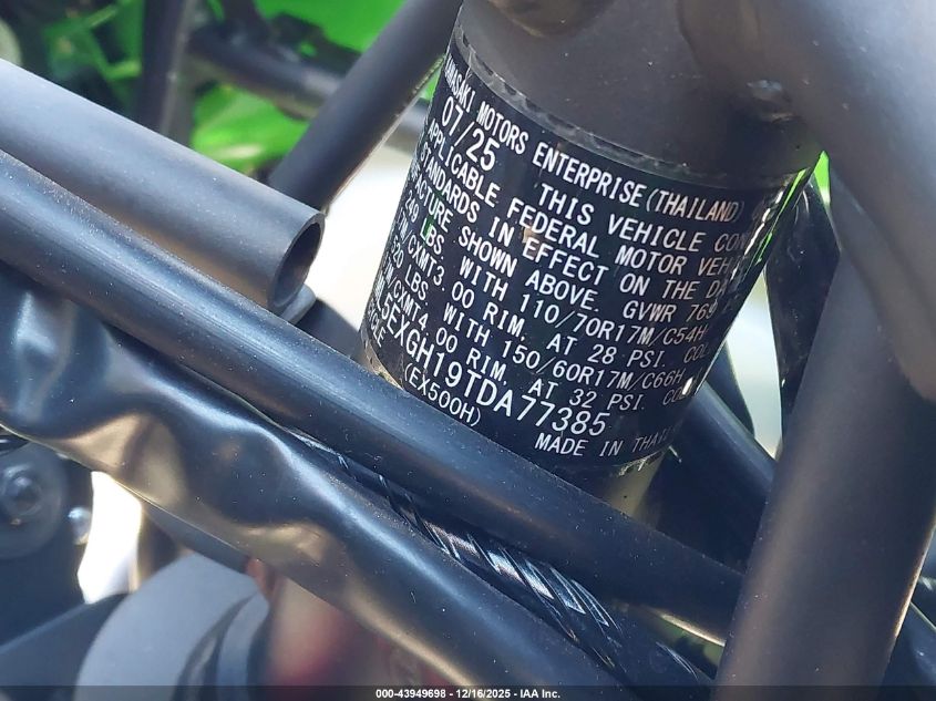 2026 Kawasaki Ex500 H VIN: ML5EXGH19TDA77385 Lot: 43949698