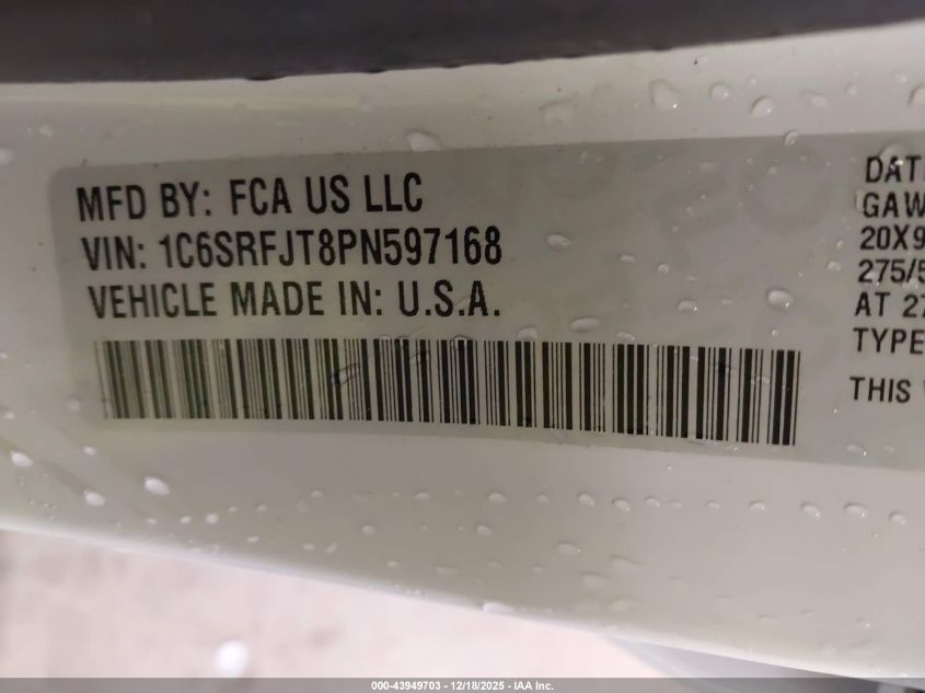 2023 Ram 1500 Laramie 4X4 5'7 Box VIN: 1C6SRFJT8PN597168 Lot: 43949703