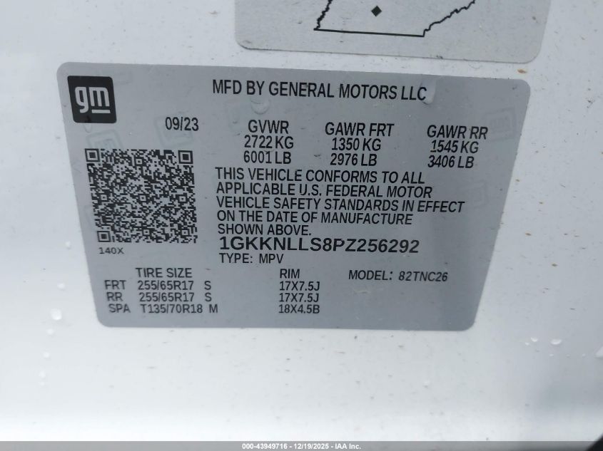 2023 GMC Acadia Awd At4 VIN: 1GKKNLLS8PZ256292 Lot: 43949716
