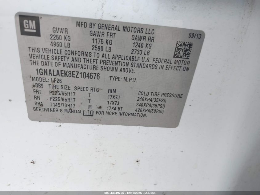 2014 Chevrolet Equinox Ls VIN: 1GNALAEK8EZ104676 Lot: 43949725