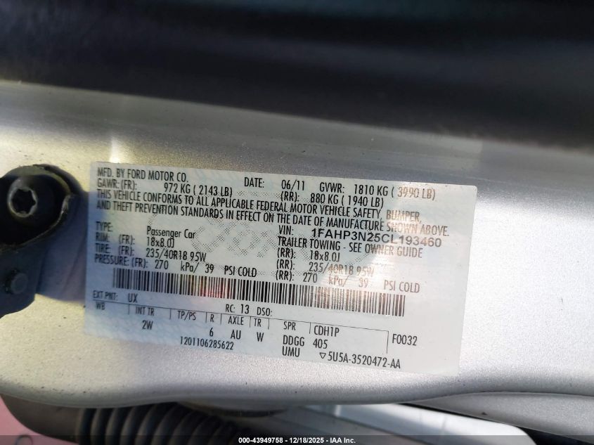 2012 Ford Focus Titanium VIN: 1FAHP3N25CL193460 Lot: 43949758