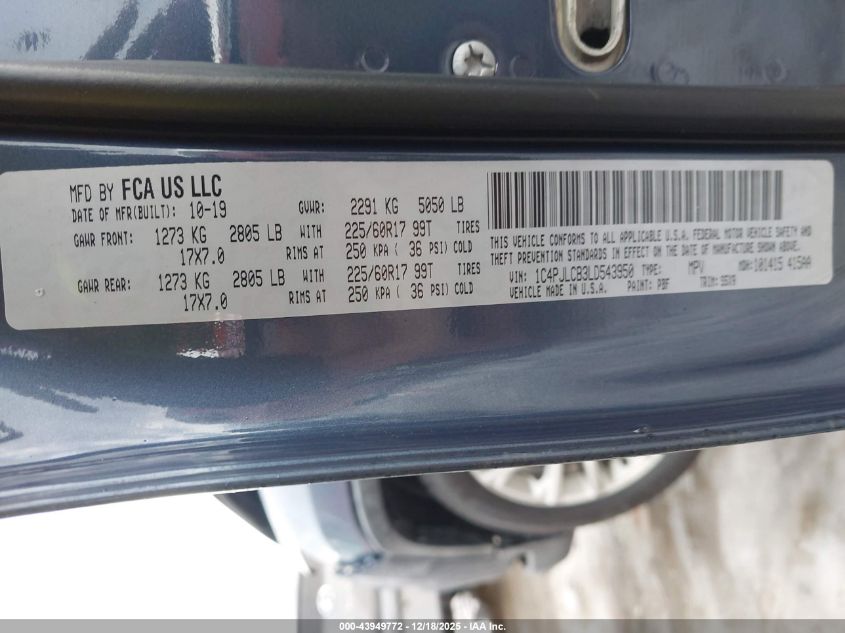 2020 Jeep Cherokee Latitude Fwd VIN: 1C4PJLCB3LD543950 Lot: 43949772