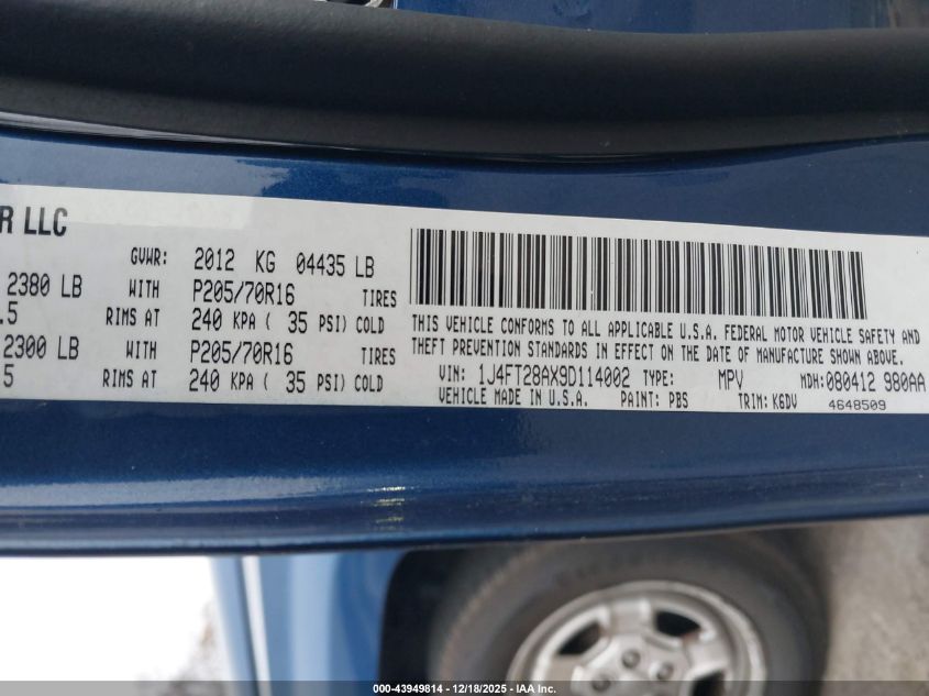 2009 Jeep Patriot Sport VIN: 1J4FT28AX9D114002 Lot: 43949814