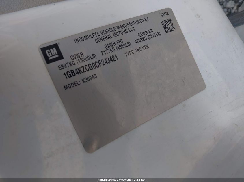 2012 Chevrolet Silverado 3500Hd Work Truck VIN: 1GB4KZCG0CF243421 Lot: 43949837