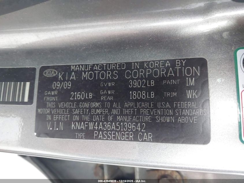 2010 Kia Forte Sx VIN: KNAFW4A36A5139642 Lot: 43949839