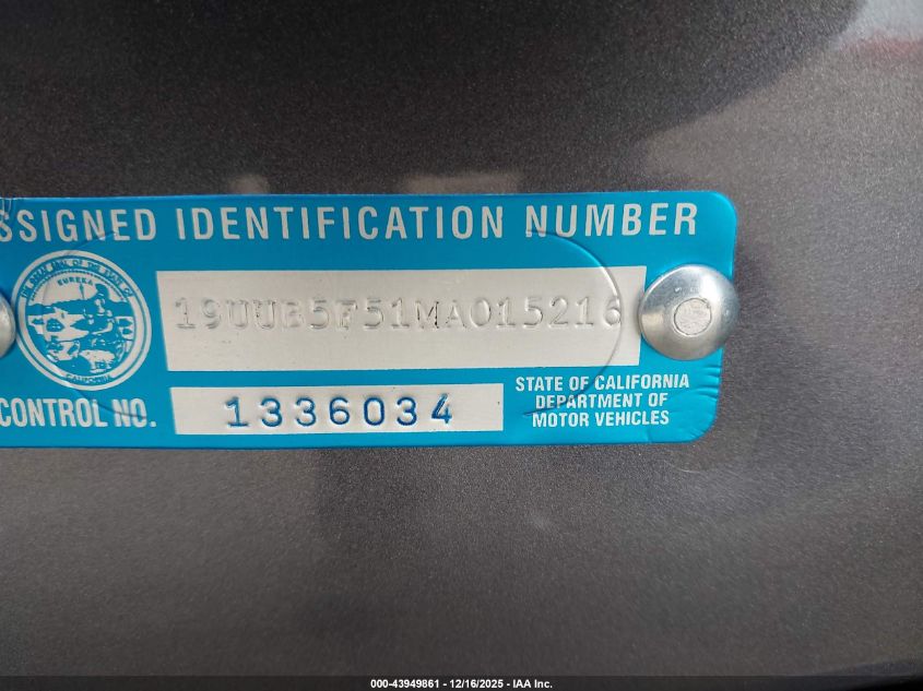 2021 Acura Tlx A-Spec Package VIN: 19UUB5F51MA015216 Lot: 43949861