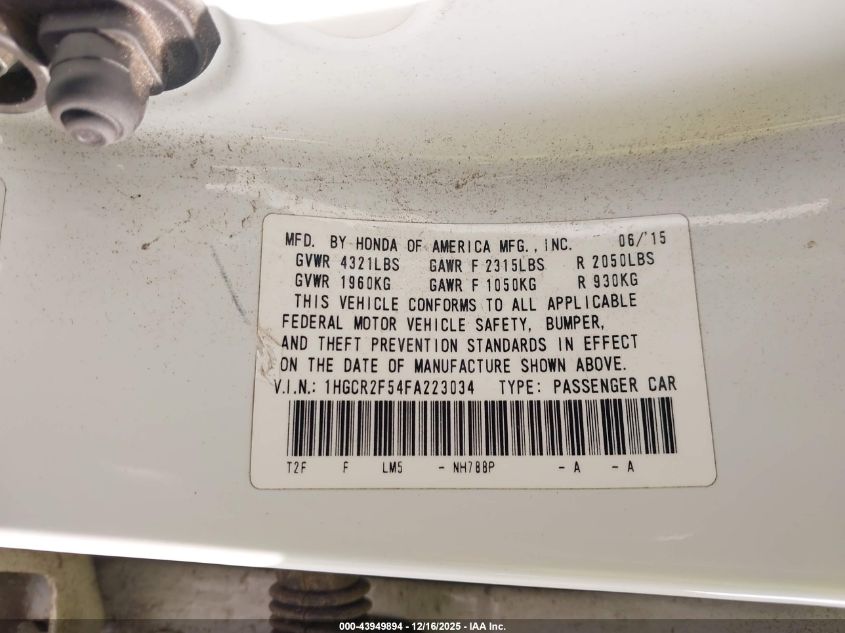 2015 Honda Accord Sport VIN: 1HGCR2F54FA223034 Lot: 43949894