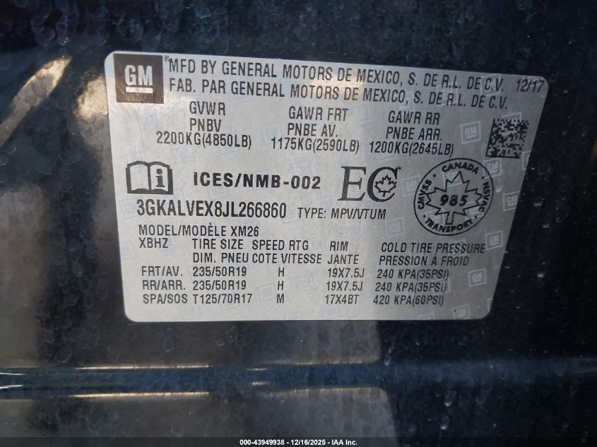 2018 GMC Terrain Slt VIN: 3GKALVEX8JL266860 Lot: 43949938