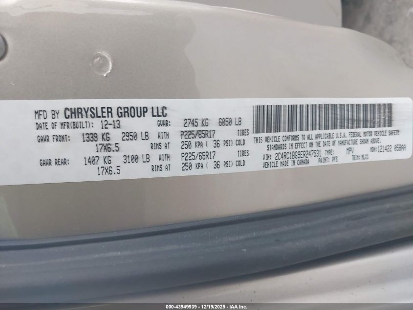 2014 Chrysler Town & Country Touring VIN: 2C4RC1BG9ER247531 Lot: 43949939