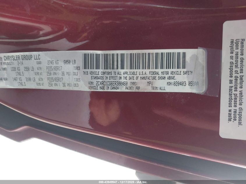 2014 Chrysler Town & Country Touring-L VIN: 2C4RC1CG6ER300460 Lot: 43949947