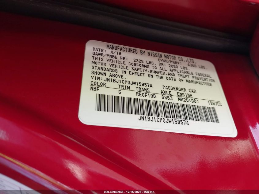 2018 Nissan Rogue Sport S VIN: JN1BJ1CP0JW159574 Lot: 43949948