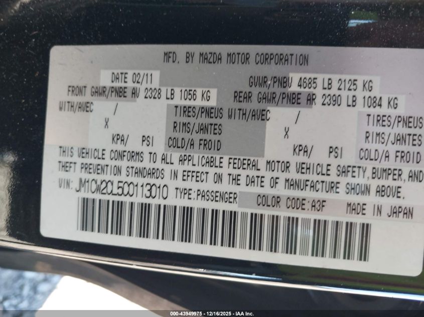 2012 Mazda Mazda5 Touring VIN: JM1CW2CL5C0113010 Lot: 43949975