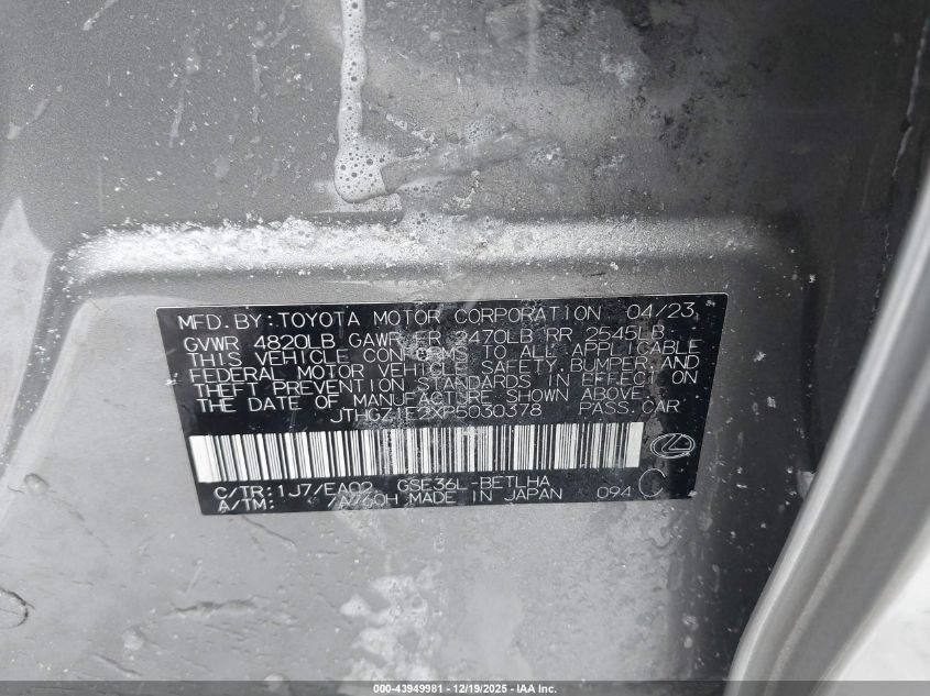 2023 Lexus Is 350 F Sport VIN: JTHGZ1E2XP5030378 Lot: 43949981