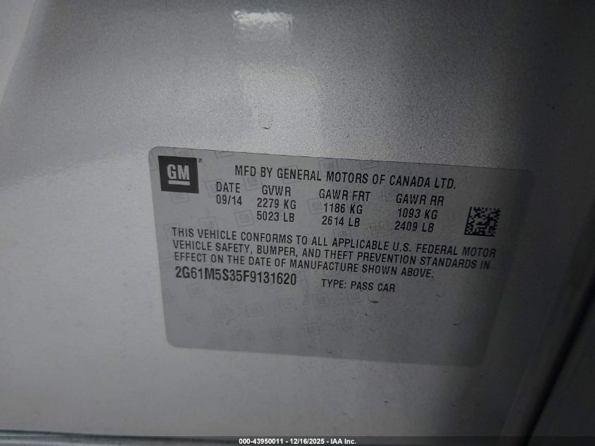 2015 Cadillac Xts Luxury VIN: 2G61M5S35F9131620 Lot: 43950011