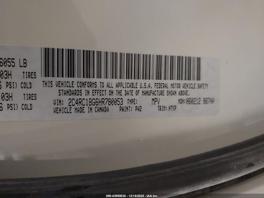 2017 Chrysler Pacifica Touring Plus VIN: 2C4RC1BG6HR780053 Lot: 43950038