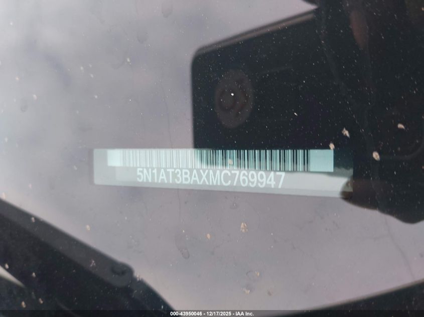 2021 Nissan Rogue Sv Fwd VIN: 5N1AT3BAXMC769947 Lot: 43950046