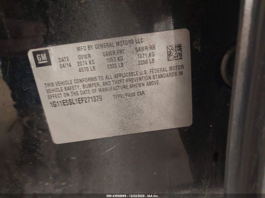 2014 Chevrolet Malibu 2Lt VIN: 1G11E5SL1EF271379 Lot: 43950069