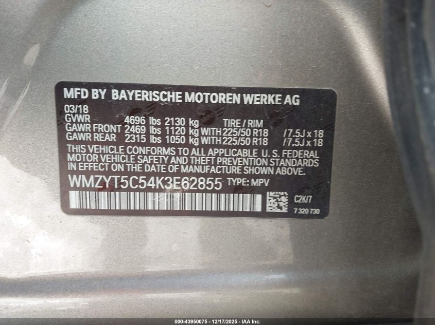 2019 Mini Countryman Cooper S VIN: WMZYT5C54K3E62855 Lot: 43950075