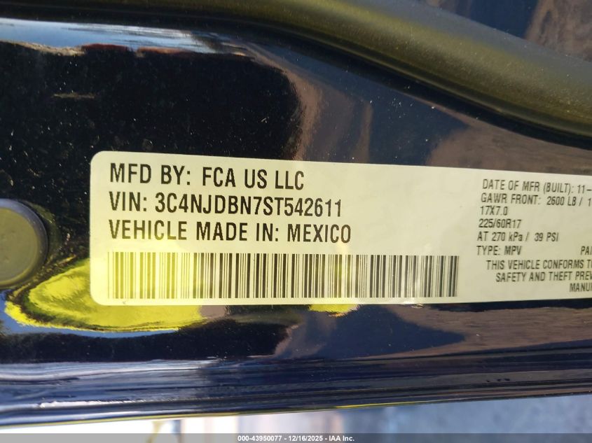 2025 Jeep Compass Latitude 4X4 VIN: 3C4NJDBN7ST542611 Lot: 43950077
