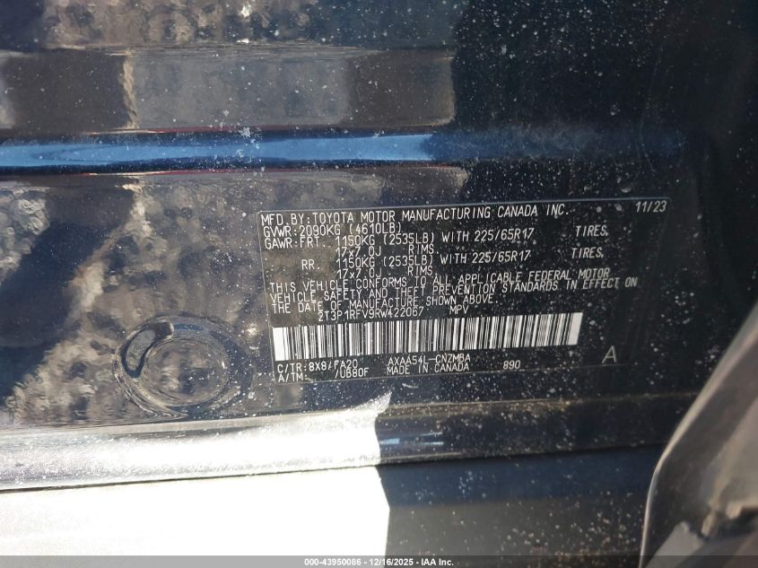 2024 Toyota Rav4 Xle VIN: 2T3P1RFV9RW422067 Lot: 43950086