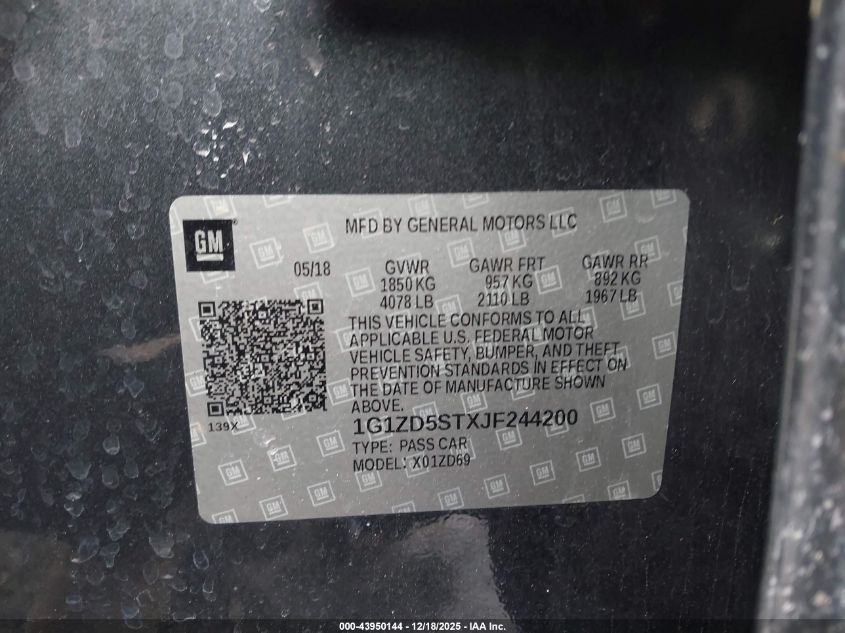 2018 Chevrolet Malibu Lt VIN: 1G1ZD5STXJF244200 Lot: 43950144