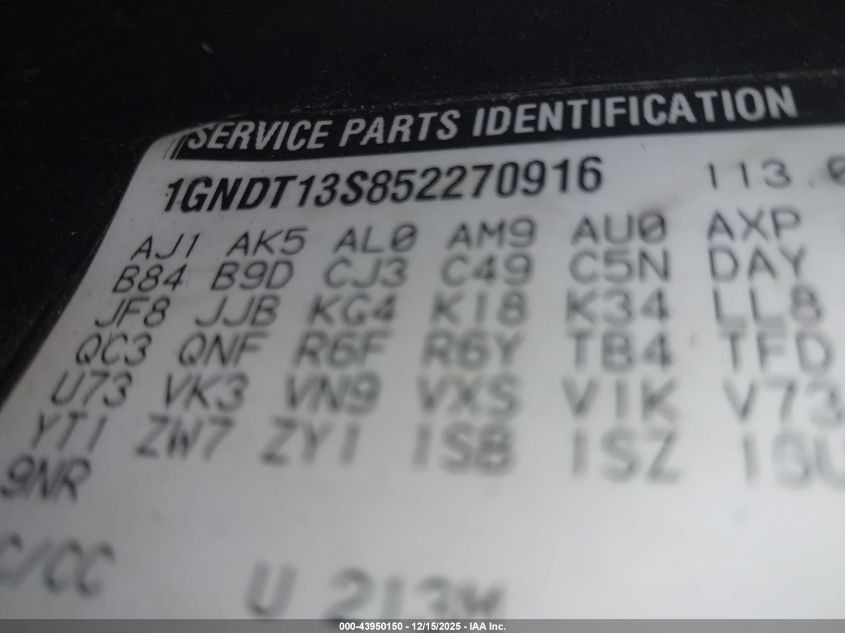 2005 Chevrolet Trailblazer Ls VIN: 1GNDT13S852270916 Lot: 43950150