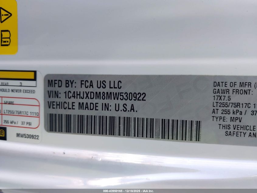 2021 Jeep Wrangler Unlimited Willys 4X4 VIN: 1C4HJXDM8MW530922 Lot: 43950165