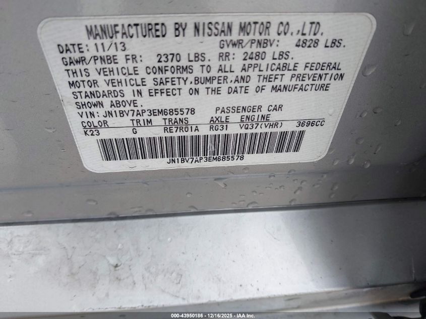 2014 Infiniti Q50 Premium VIN: JN1BV7AP3EM685578 Lot: 43950186