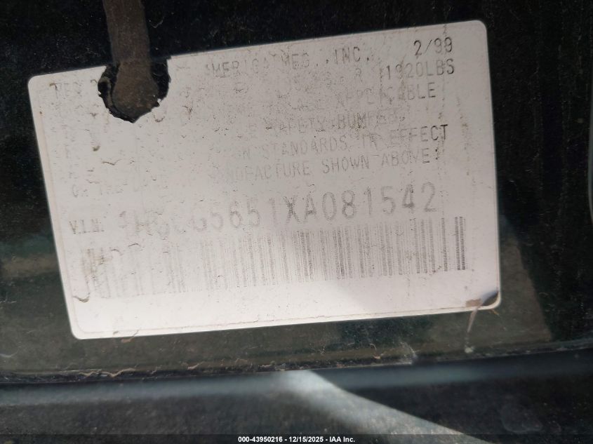 1999 Honda Accord Ex VIN: 1HGCG5651XA081542 Lot: 43950216