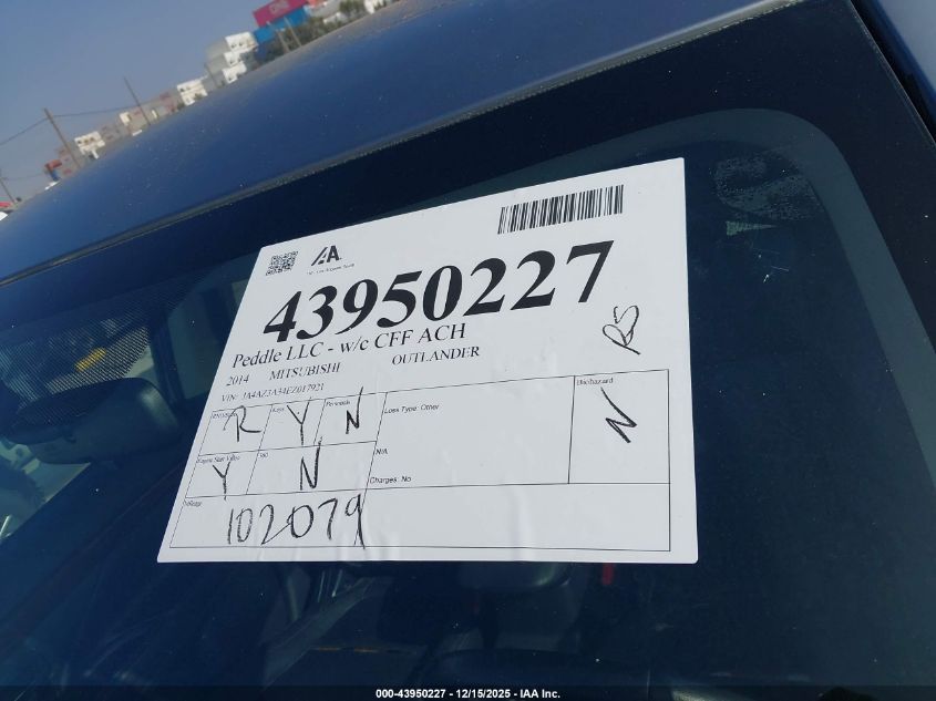 2014 Mitsubishi Outlander Se VIN: JA4AZ3A34EZ017921 Lot: 43950227