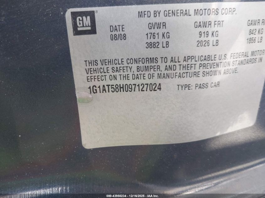 2009 Chevrolet Cobalt Lt VIN: 1G1AT58H097127024 Lot: 43950234