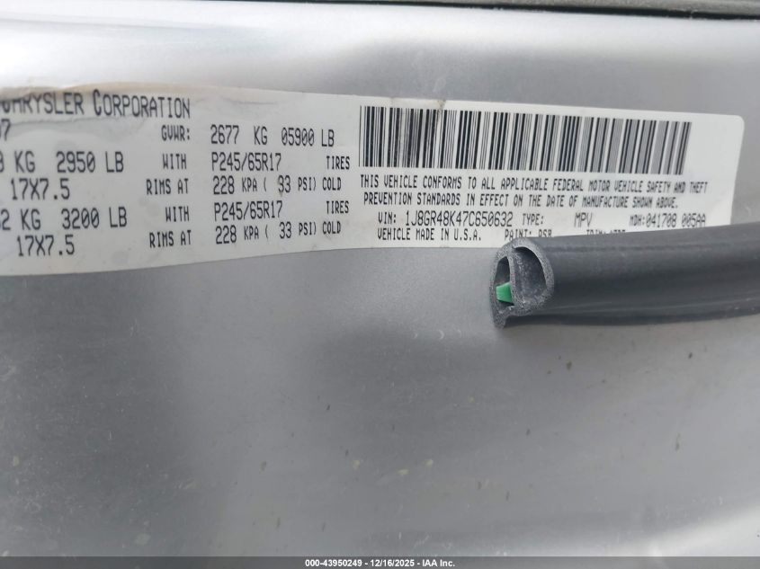 2007 Jeep Grand Cherokee Laredo VIN: 1J8GR48K47C650632 Lot: 43950249