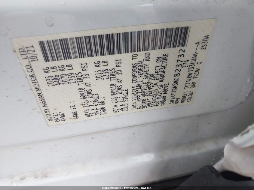 2021 Nissan Rogue Sv Fwd VIN: 5N1AT3BA8MC823732 Lot: 43950332