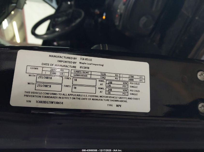 2018 Jeep Wrangler Unlimited Sahara VIN: 1C4HJXEG7JW130614 Lot: 43950388