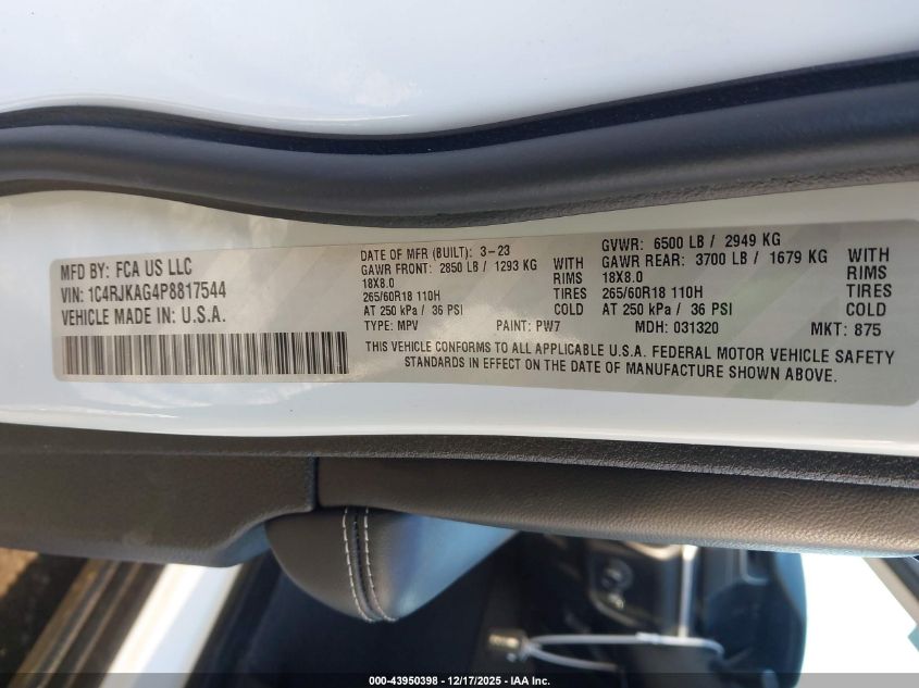 2023 Jeep Grand Cherokee L Laredo 4X4 VIN: 1C4RJKAG4P8817544 Lot: 43950398