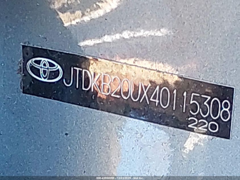 2004 Toyota Prius VIN: JTDKB20UX40115308 Lot: 43950399