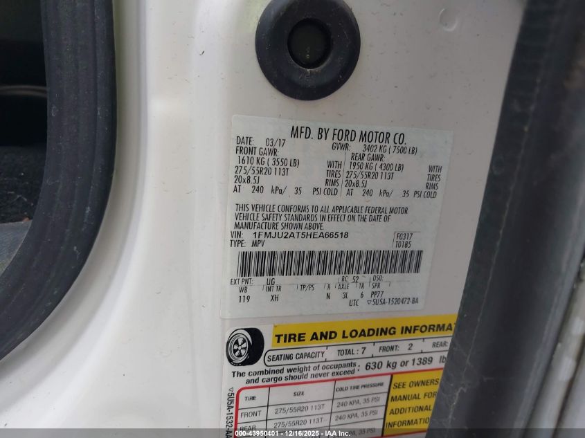 2017 Ford Expedition Limited VIN: 1FMJU2AT5HEA66518 Lot: 43950401